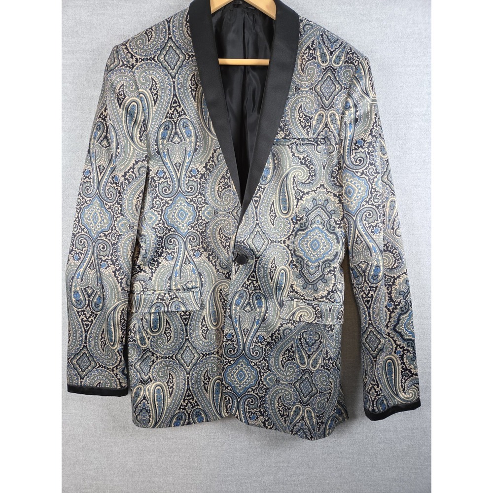 ASOS Sage Teal Paisley Tuxedo Dinner Smoking Jacket 40L Sport Coat Lined NEW